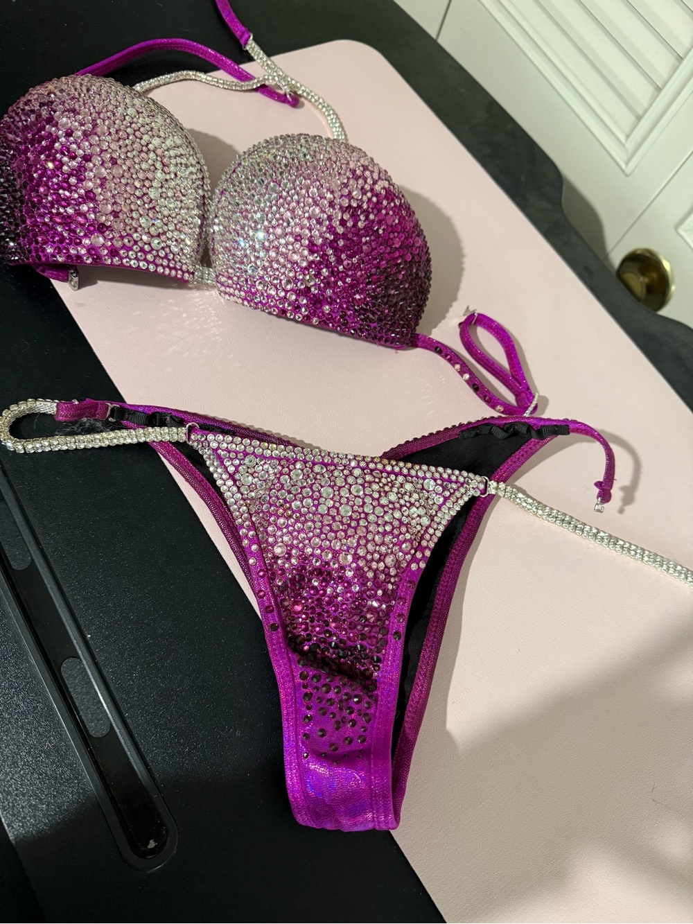 Rhinestone Embellished Magenta Bikini Set